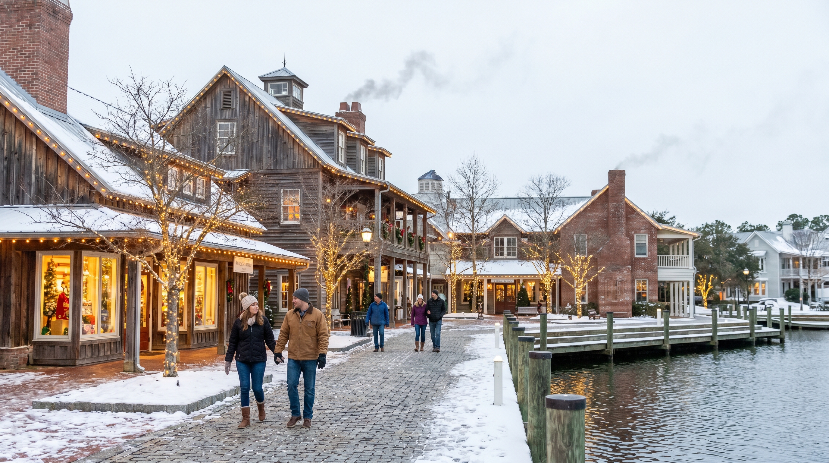 Miramar Beach community area with palm-lined streets and village shops