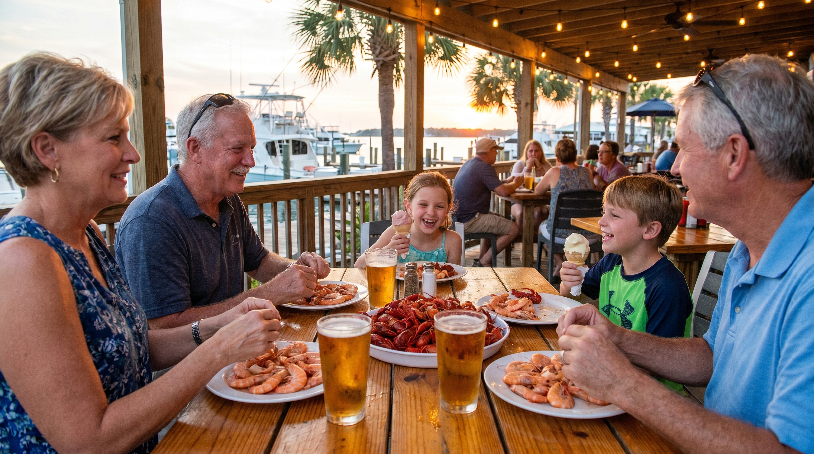 Outdoor waterfront dining in Destin with Gulf views and fresh seafood