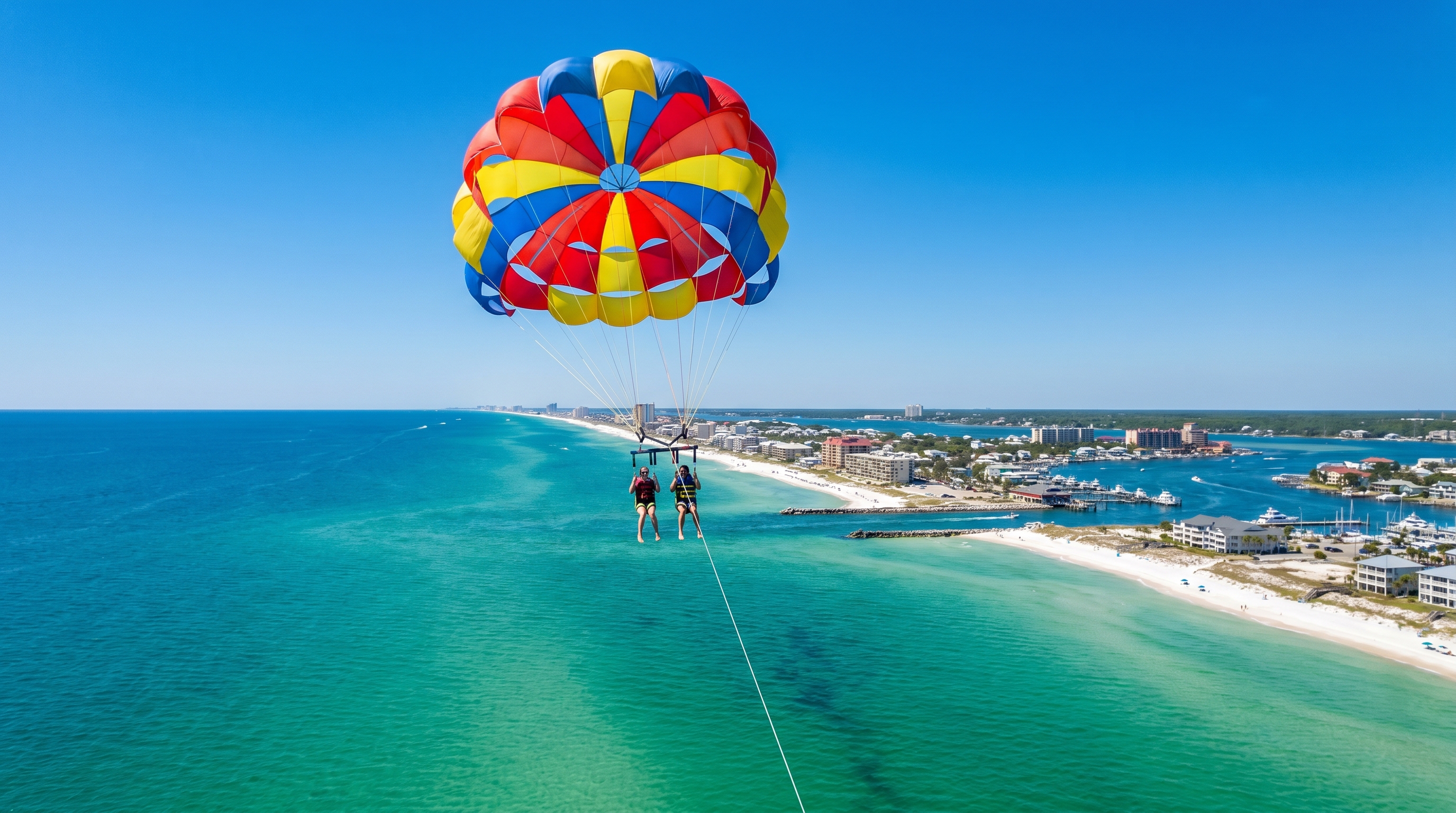 Turquoise water and boats near Crab Island on a summer day in Destin