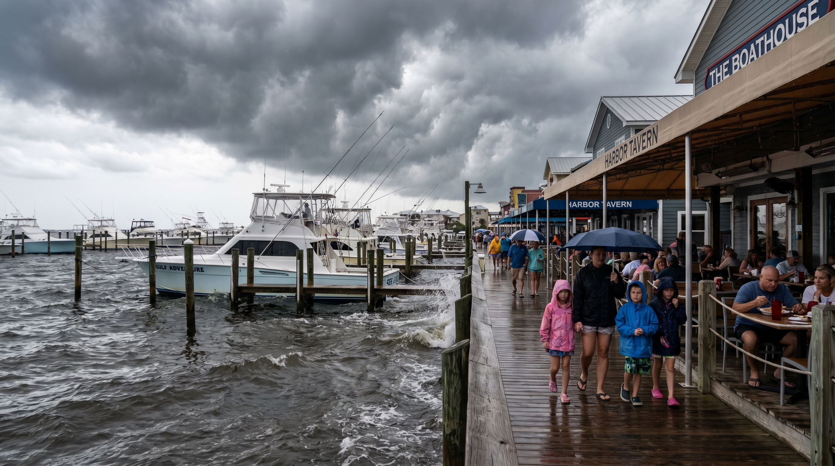 Destin Harbor boardwalk and shops as a red flag day alternative