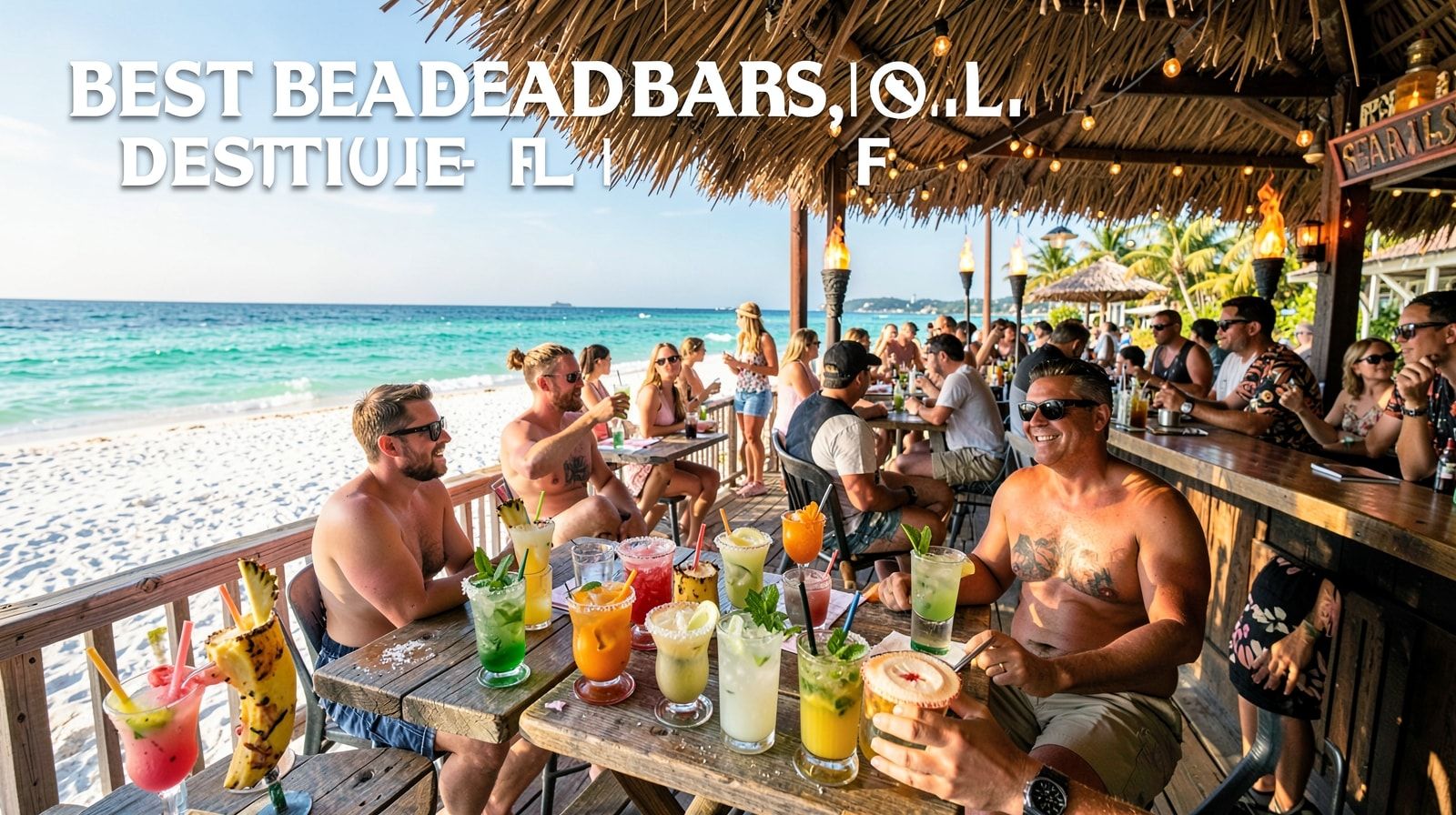 Happy hour drinks on a Destin waterfront bar deck