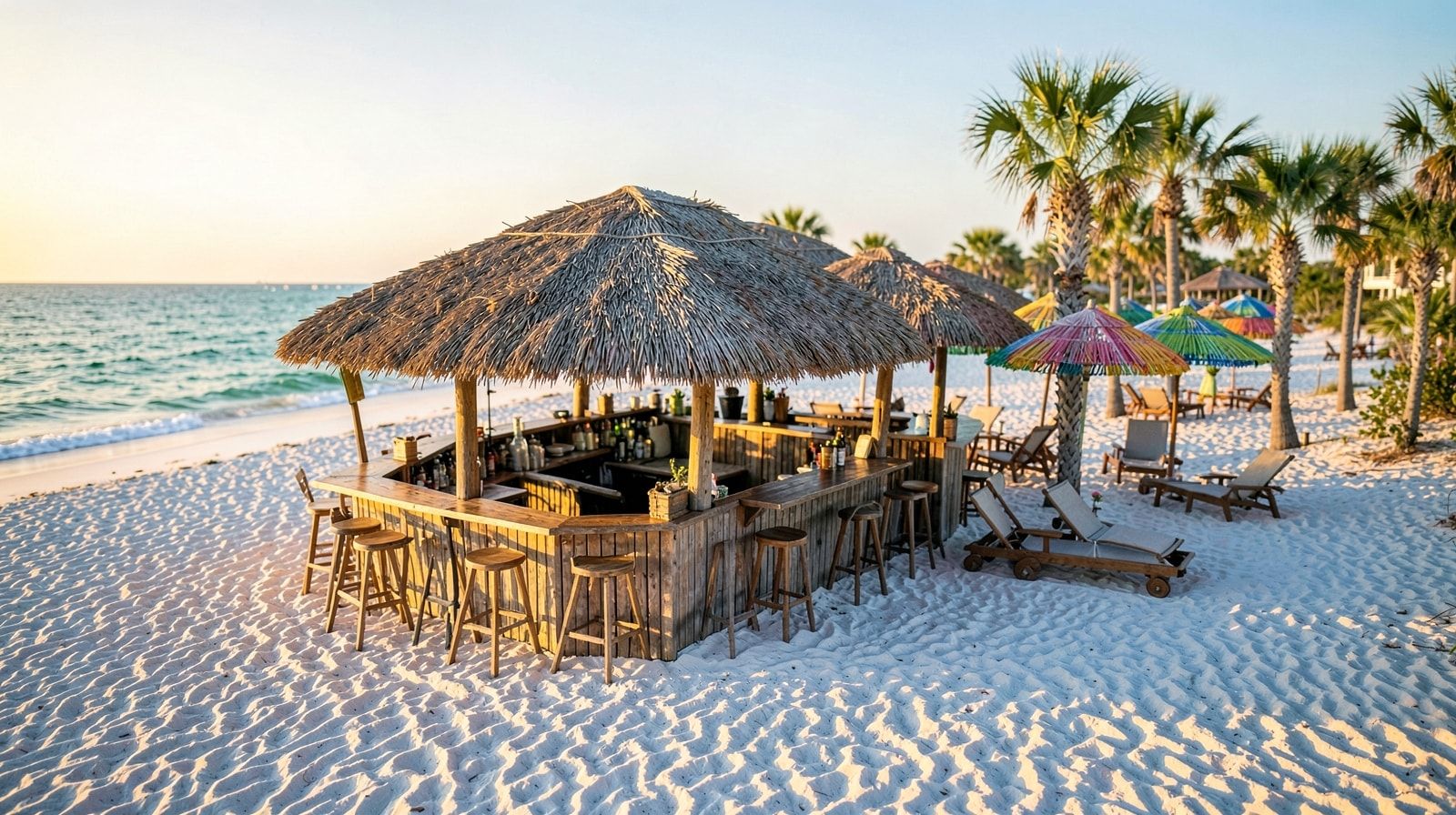 LuLu's Destin outdoor sandy beach bar with tiki umbrellas