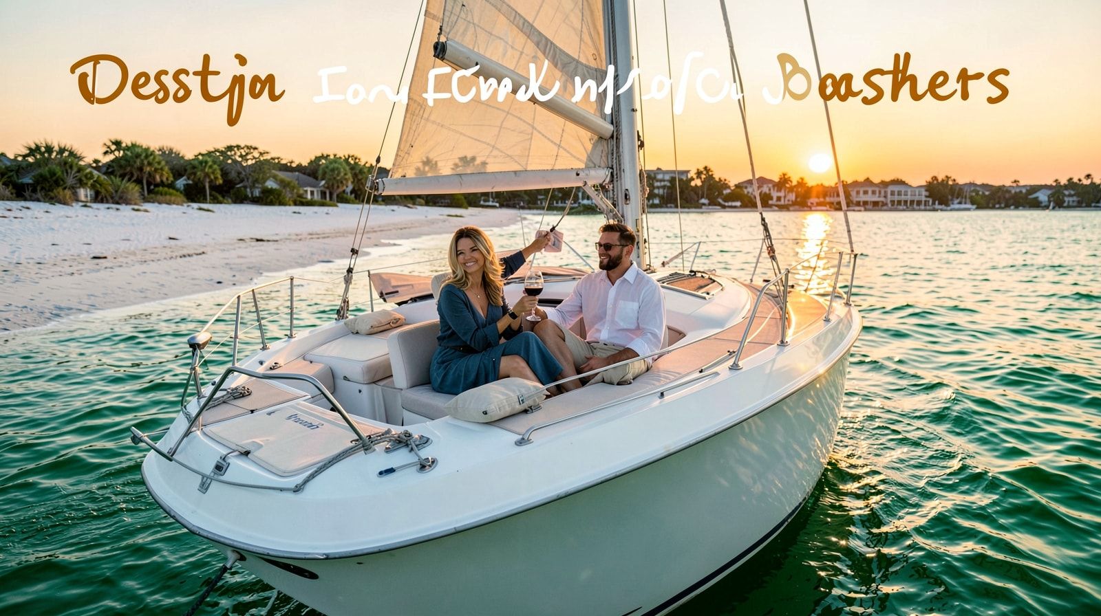 Couple enjoying wine on a private sailboat at sunset in Destin Harbor Florida