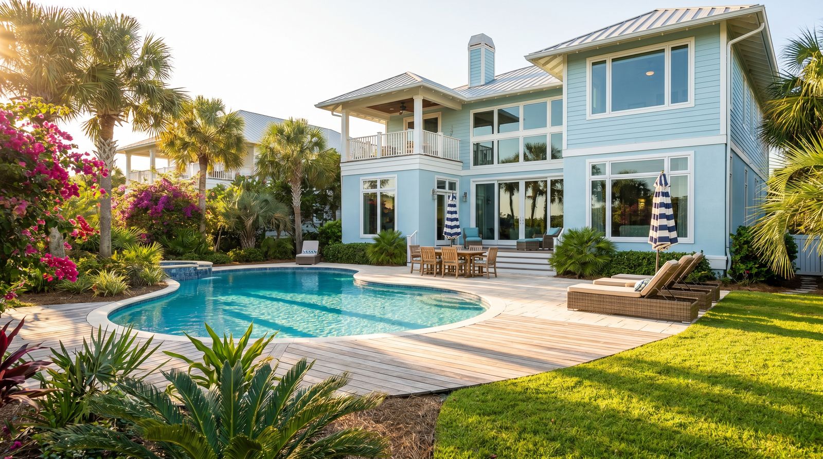 Spacious Florida vacation rental house with large covered porch and outdoor grill perfect for a guys trip group